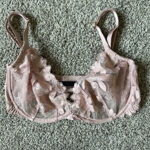 Victorias Secret Bra‎ 32DDD LUXE Unlined Floral Embroidered Demi Bra Demure Pink